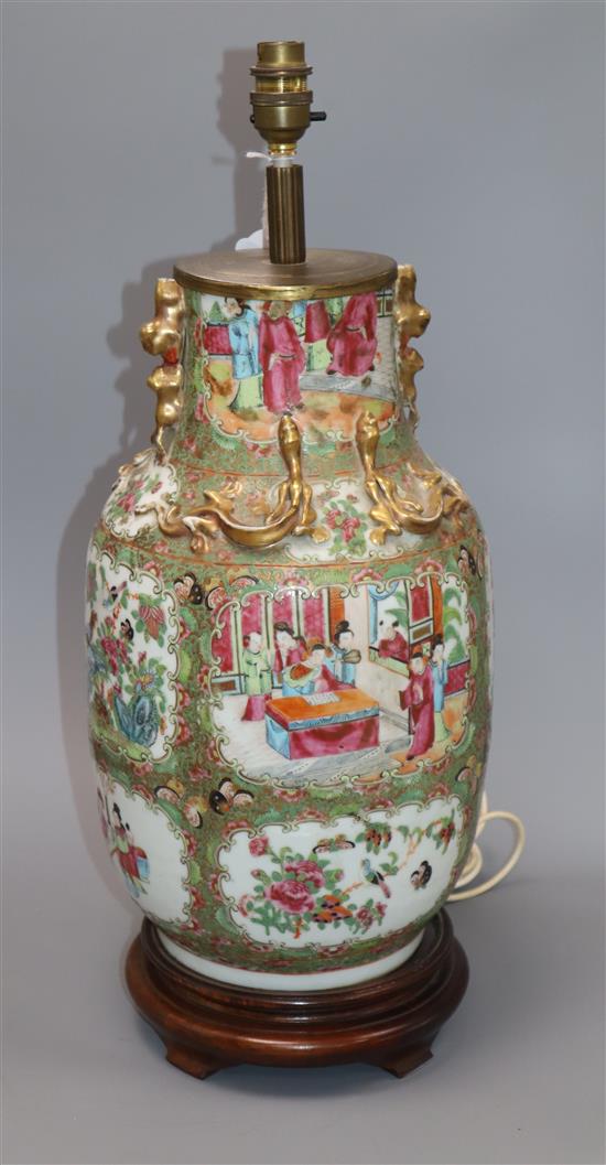 A 19th century Chinese famille rose vase mounted as a lamp height 45cm excl. fittings